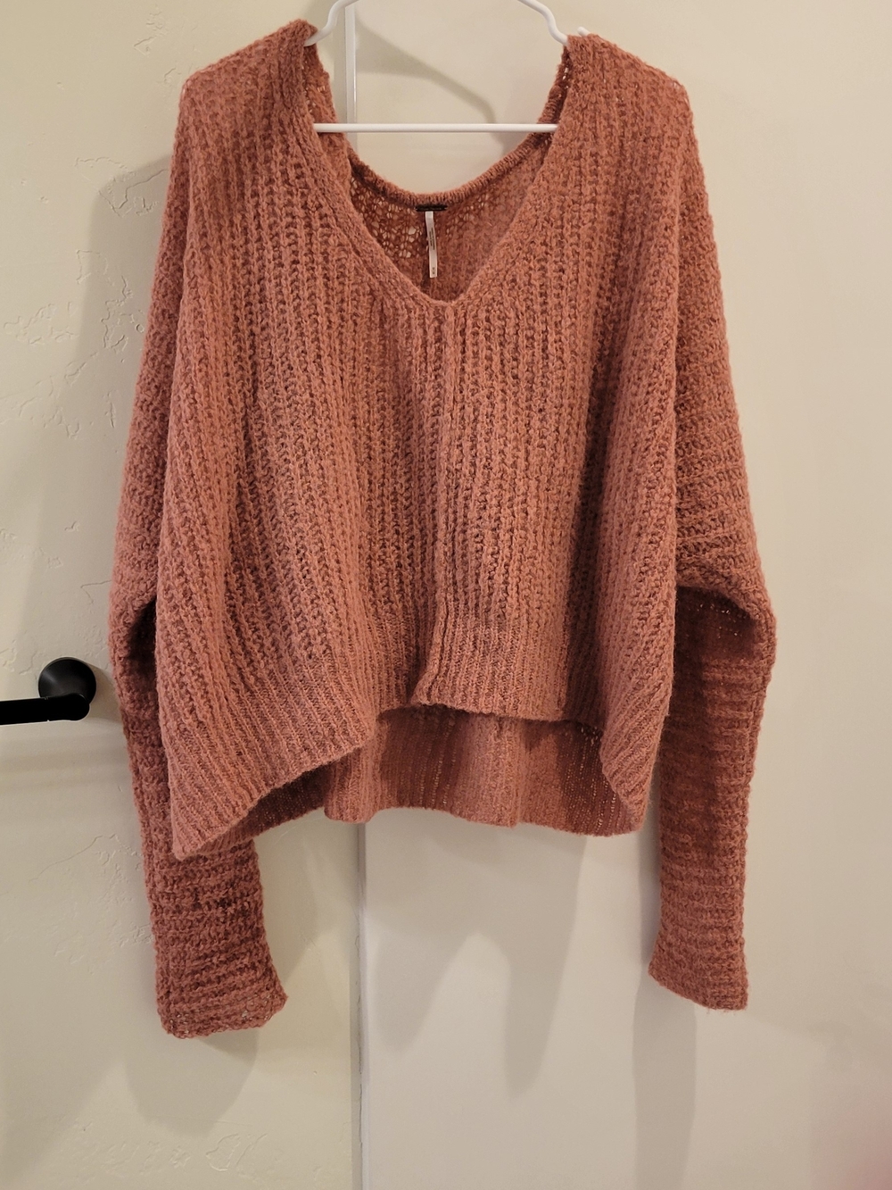 Free People V-Neck Chunky Knit Sweater in Dusty Rose - Picture 1 of 3